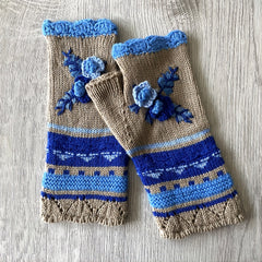 Womens Winter Fingerless Gloves Crochet Arm Warmer Flower Warm Gloves