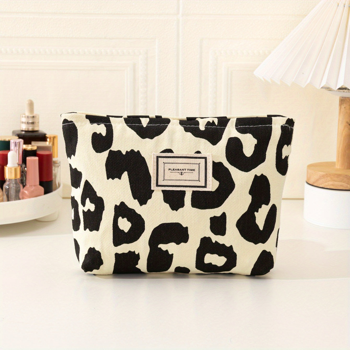 Leopard Pattern Cosmetic Bag Pink Makeup Bag Travel Toiletry Bag