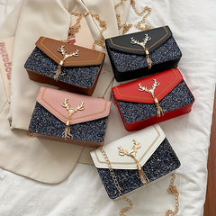 Colorblock Sequin Flap Bag with Charm and Tassel Detail