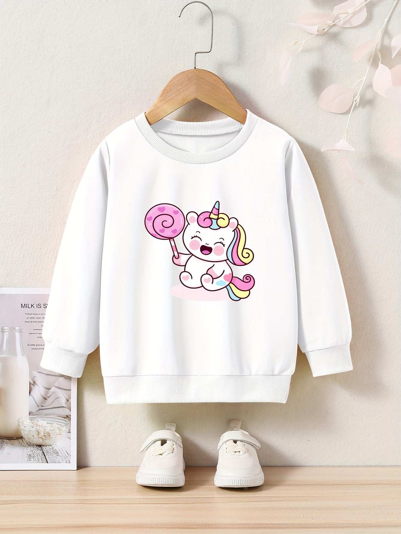 Lollipop Unicorn Graphic Crew Neck Sweatshirt for Kids