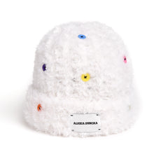 Winter Women's Warm Velvet Hat With Colorful Buttons Solid Thick Bucket Hat