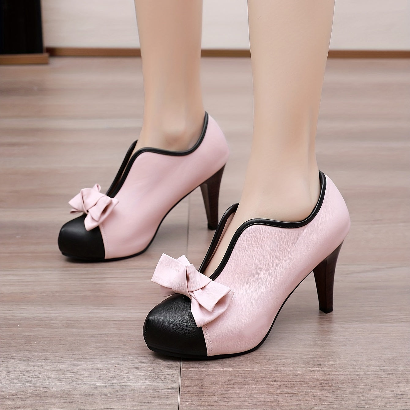 Colorblock Bowknot Platform High Heels Slip On Stiletto