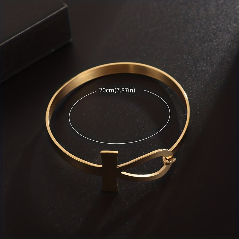 Stainless Steel Ancient Egypt Cross Bracelet Golden Silver Bangles