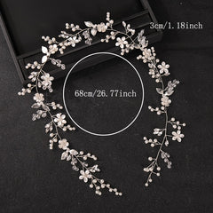 Long Flower Bridal Headbands Golden Silver Faux Pearl Crystal Hair Vines