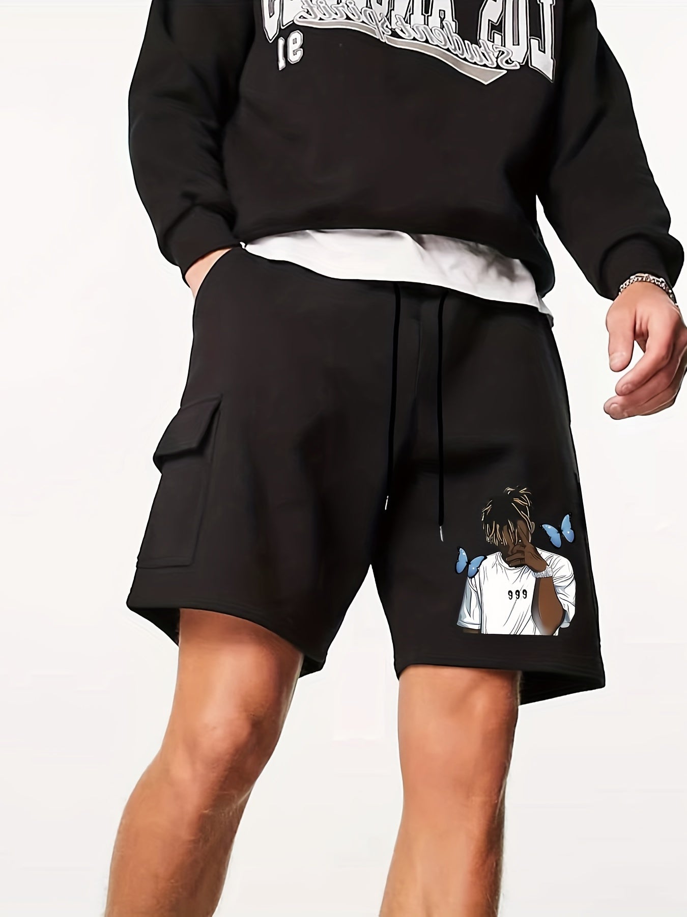 Hip Pop Man Rapper Print Men's Drawstring Cargo Short Pants