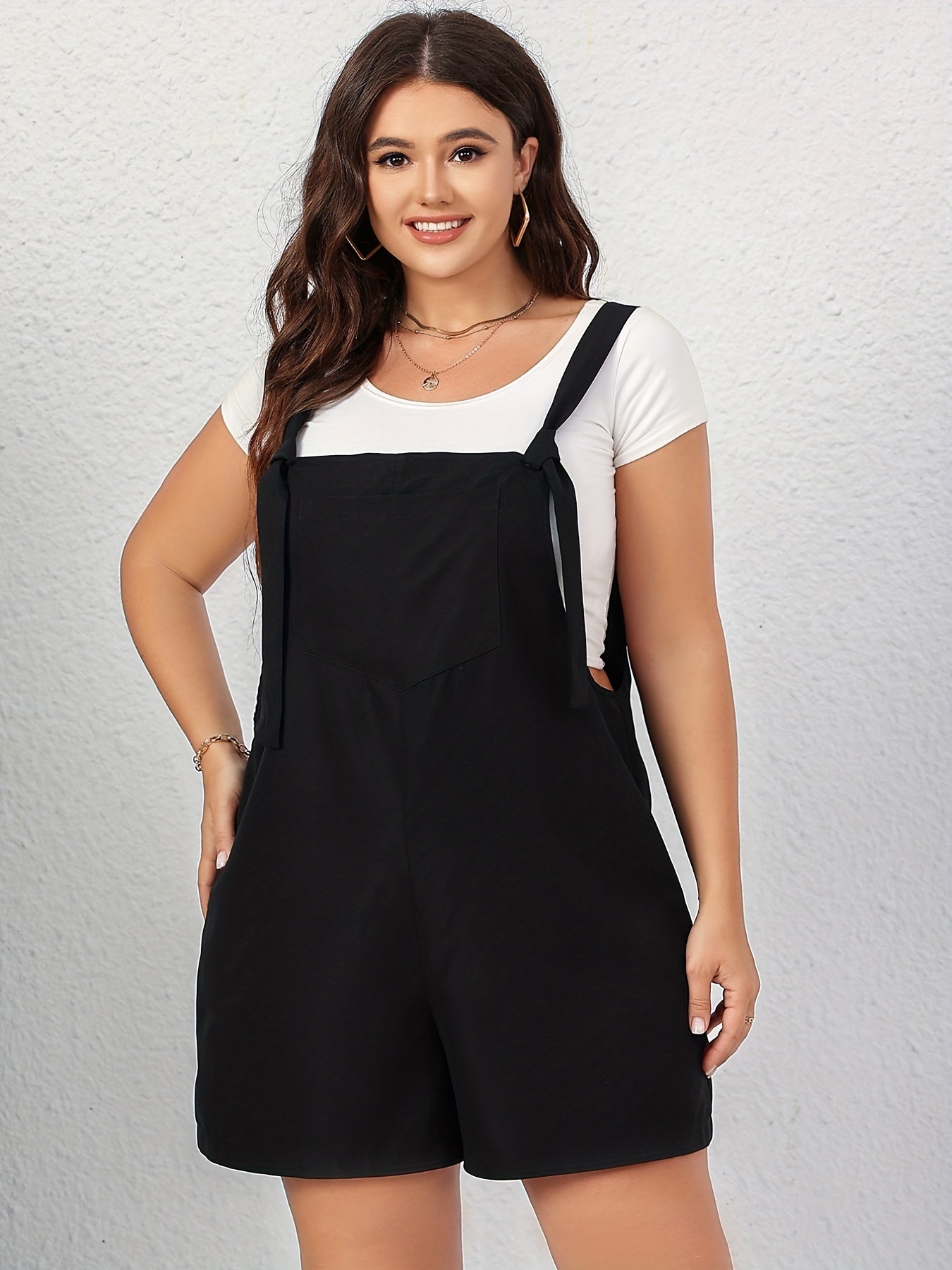 Plain Tie Shoulder Loose Fit Overalls