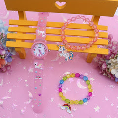 Cartoon Unicorn Quartz Watch Beaded Bracelets Set for Girls