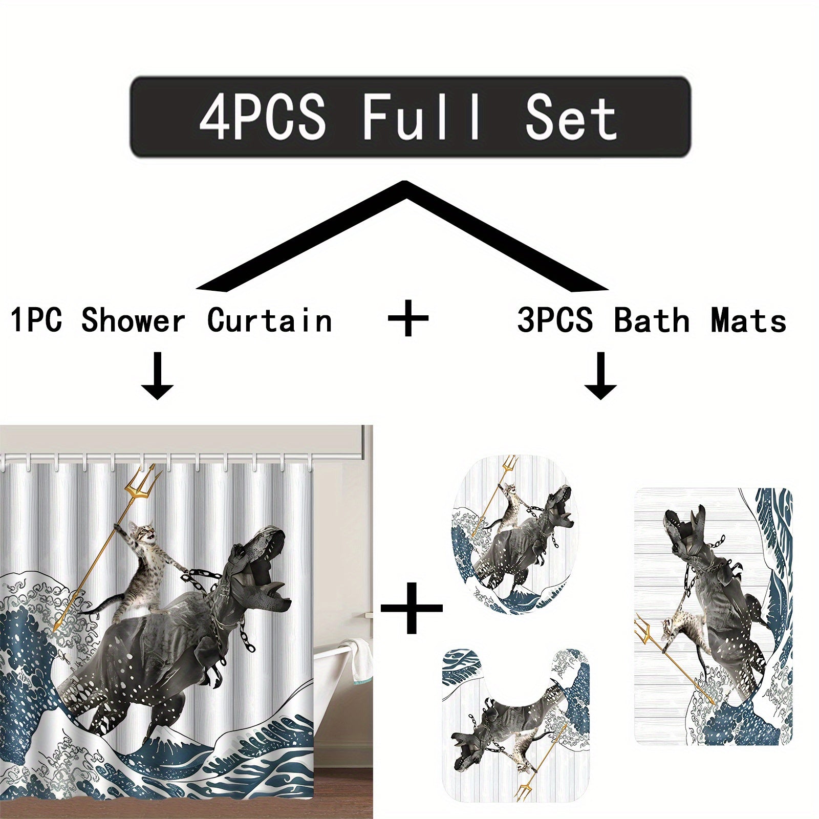 Funny Cat Bathroom Set Shower Curtain & Floor Mat