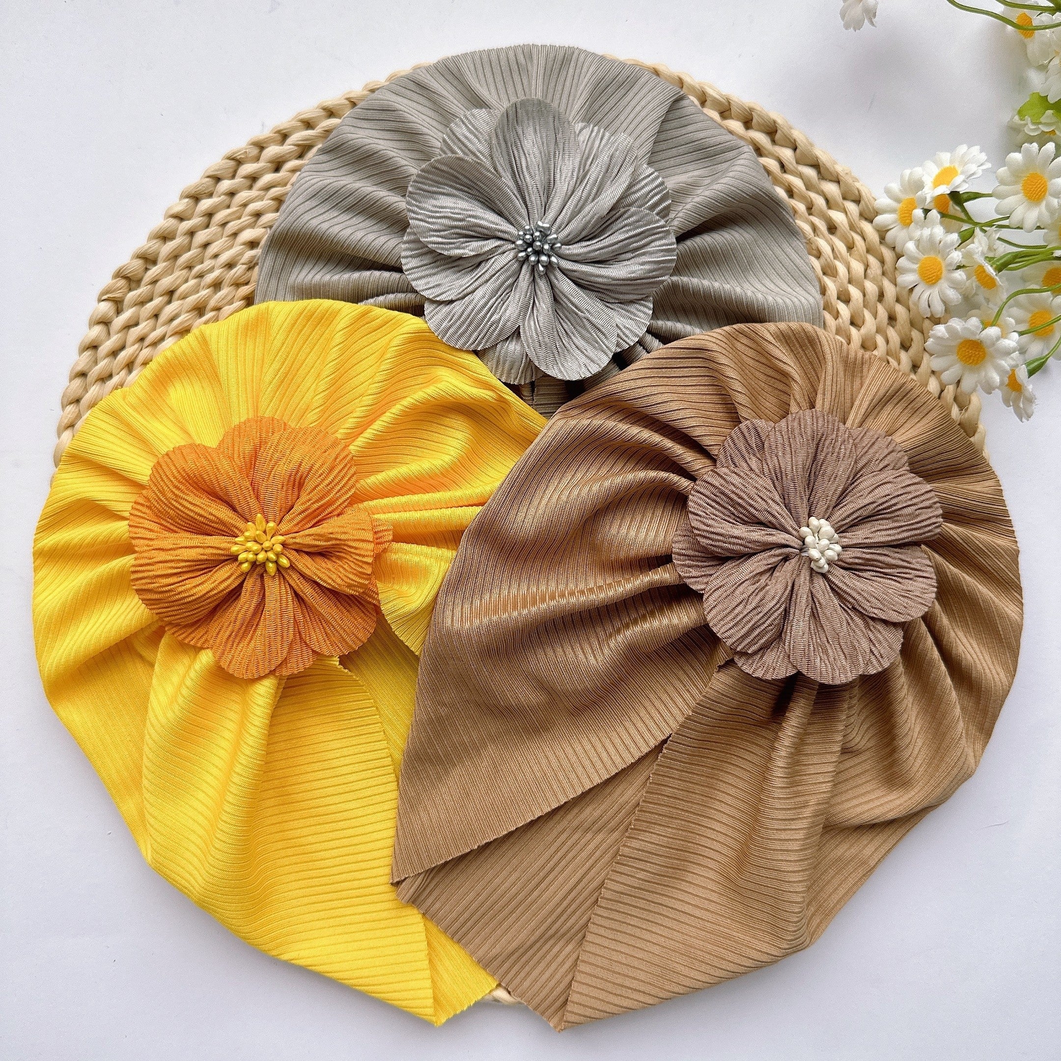 Soft Elastic Flower Baby Hat For Girl