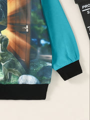 Toddler Boy's Dinosaur Pattern 2pcs Sweatshirt & Sweatpants Set