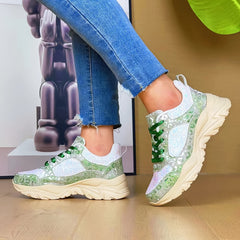 Leopard Print Patchwork Dad Shoes Lace-Up Chunky Sneakers