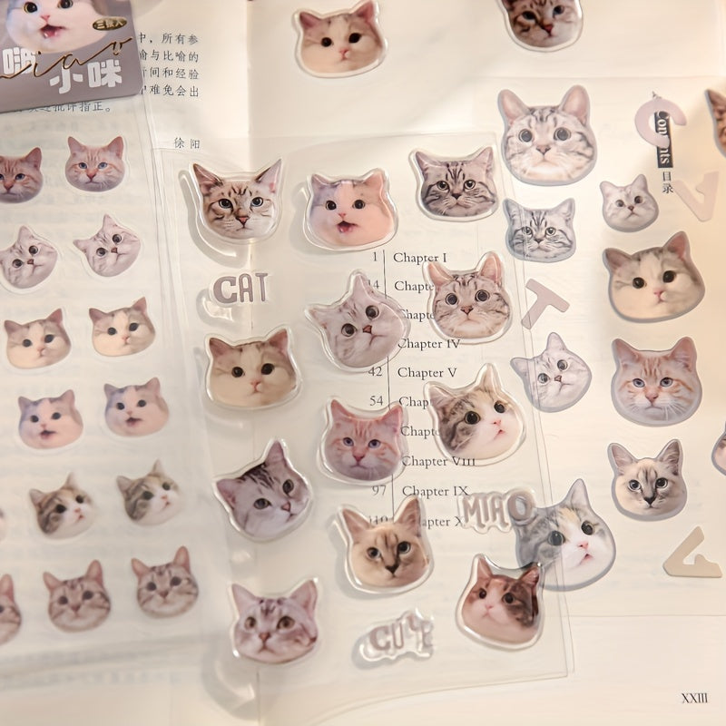 3sheets Cat Cat Head Sticker PVC Resin Coated Paper Photo Album Decoration