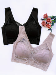 2pcs Lace Wireless Push Up Bra Comfy Breathable Women's Lingerie