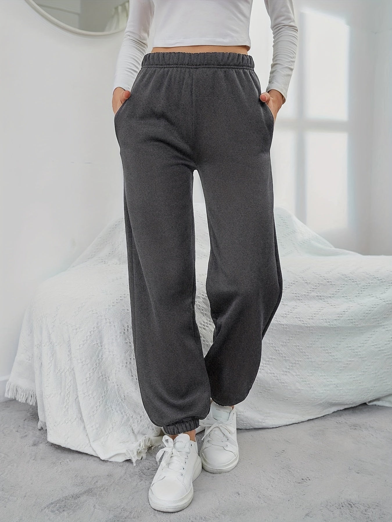 Casual Elastic Waist Jogger Pants Women's Clothing