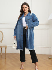 Ripped Denim Jacket Fringe Trim
