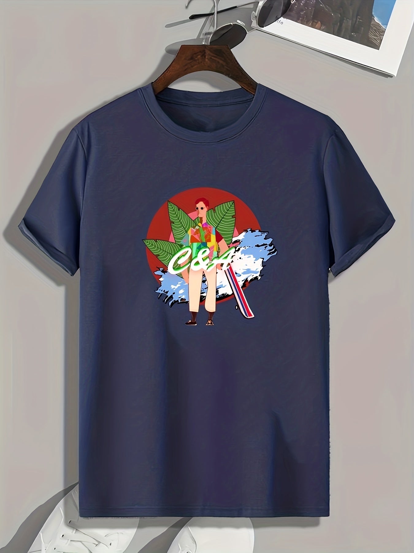 Skateboarder Print Men's Sports T-Shirt Graphic Tee for Fitness