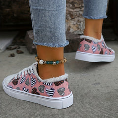 Women's Heart Pattern Canvas Shoes Casual Lace Up Outdoor Shoes