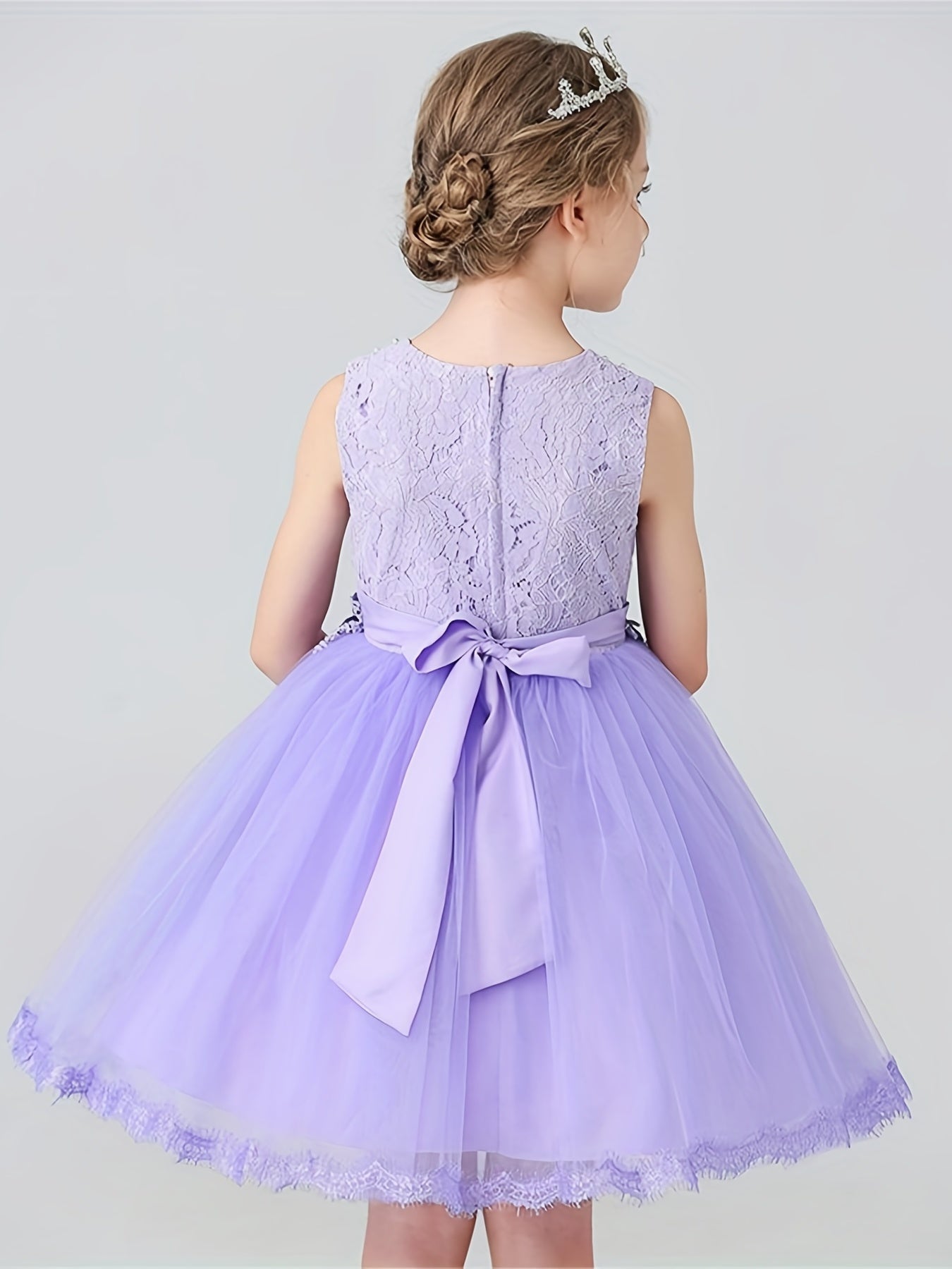 Girls Sleeveless Tutu Dress Beads Flower Appliques Party Birthday Princess Dress