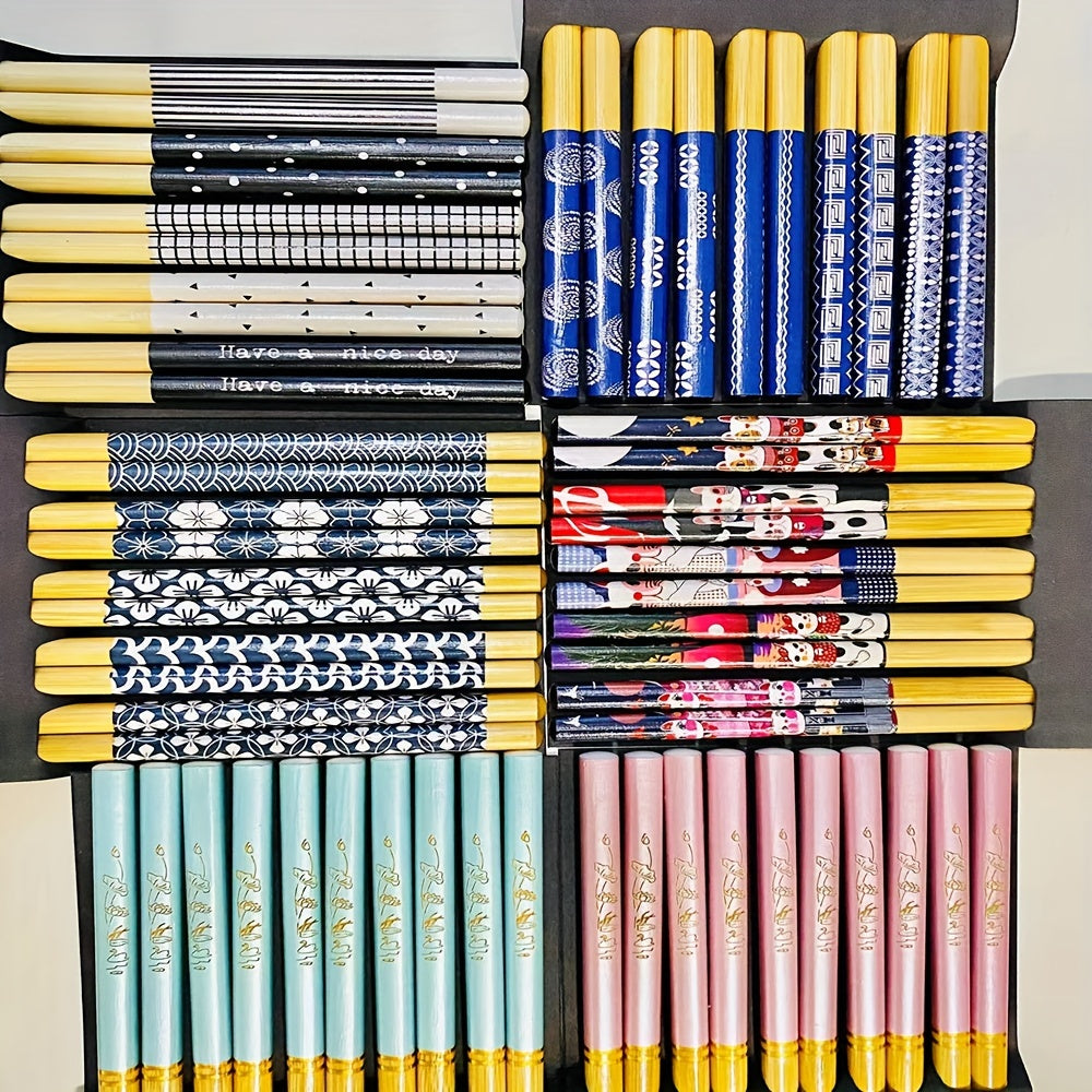 5 Pairs Reusable Bamboo Chopsticks Multicolor Dishwasher Safe