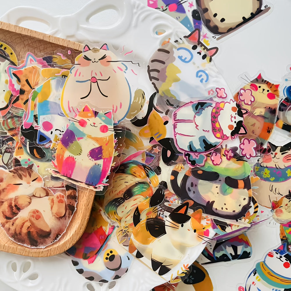 50pcs Cartoon Cat Stickers PET Self Adhesive Decals for DIY Crafts