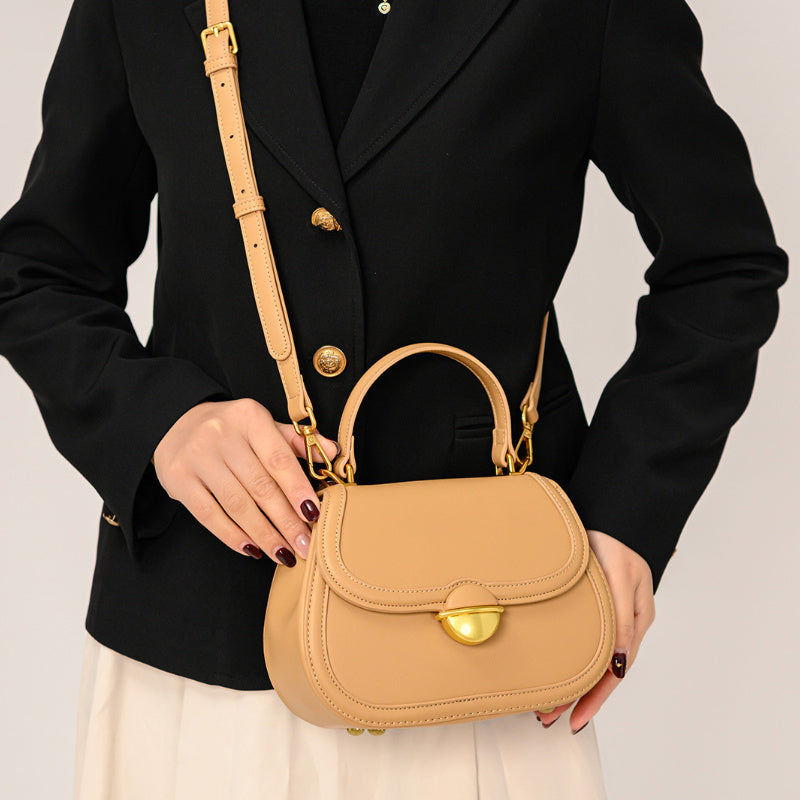 Women's Second Layer Handbag with Metal Clasp Closure in Khaki