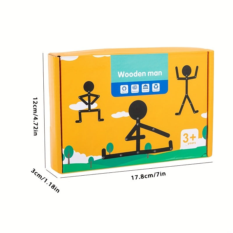 Educational Wooden Man Toy for Kids, Creative Pattern Sports Intelligence Toy