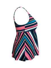 Vacay Tankini Set Stripe Print Peplum Tank & Shorts Swim
