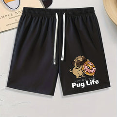 Men's Comfy Pug Life Print Drawstring Shorts for Summer