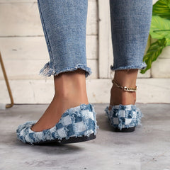 Women's Plaid Pattern Flat Shoes Point Toe Lightweight Walking Shoes