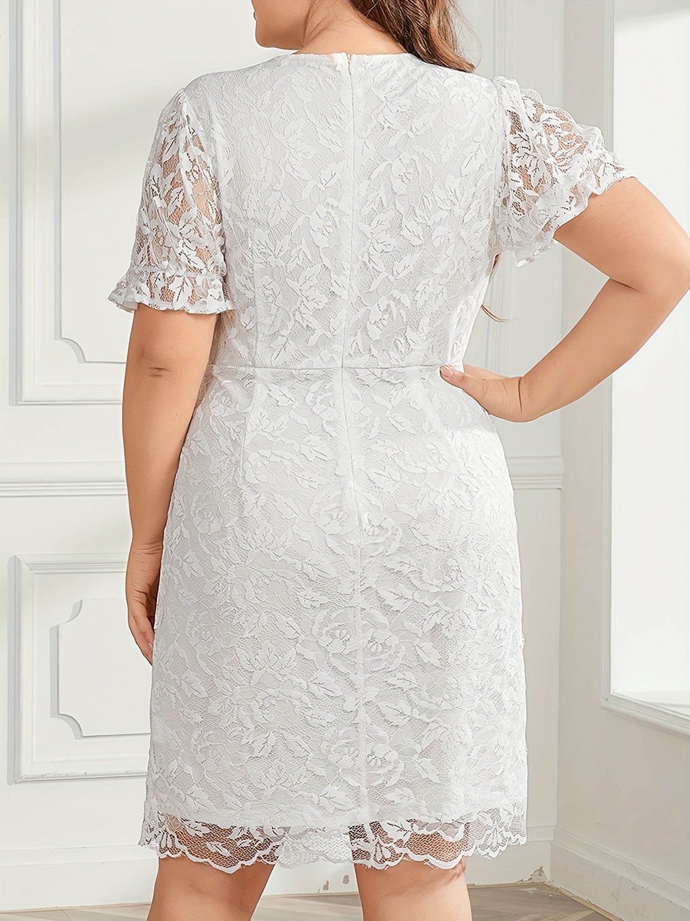 Lace Sleeve V Neck Waist Dress