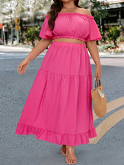 Women's Off Shoulder Crop Top & Maxi Skirt Two Piece Set