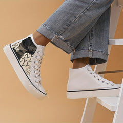 Chinese Girl Pattern Lightweight High Top Canvas Sneakers Lace Up Skate Shoes