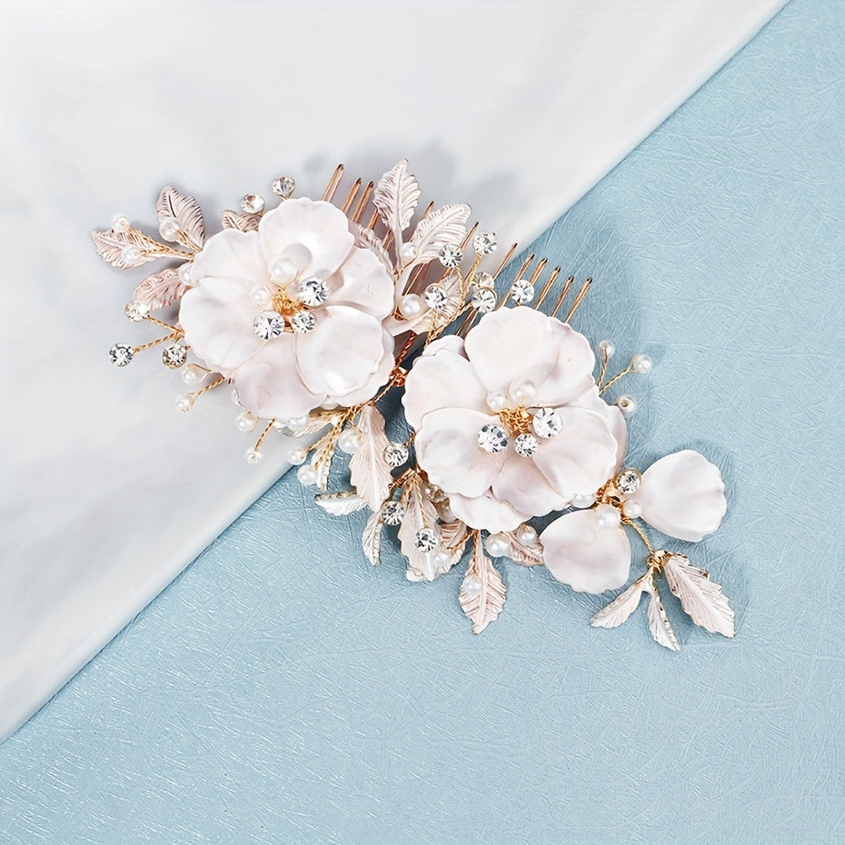 Flower Charm Hair Comb Rhinestone Pearl Bridal Wedding Headwear