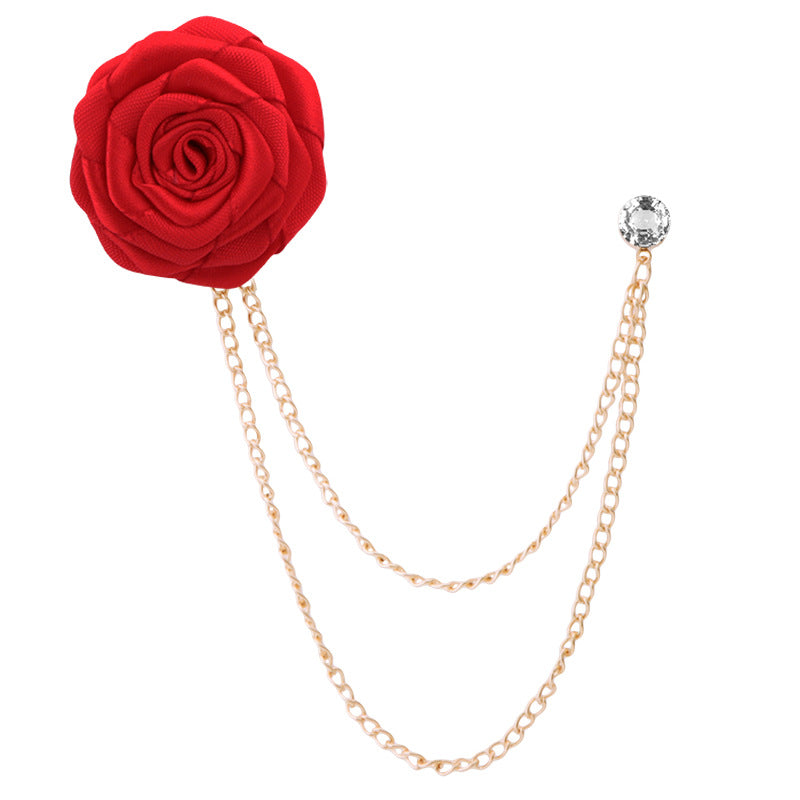 Men's Wedding Groom Rose Chain Brooch