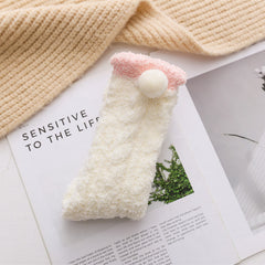 Cozy PomPom Crew Socks Coral Fleece Women's Stockings
