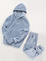 Letter Embroidery Fleece Hoodie & Pants Set