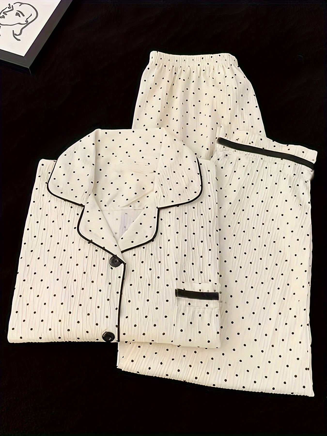 Polka Dot Print Pajama Set Long Sleeve Top & Pants Women's Sleepwear