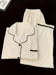 Polka Dot Print Pajama Set Long Sleeve Top & Pants Women's Sleepwear