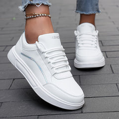 Women's Faux Leather Flat Heighten Skate Shoes Lace Up Sneakers