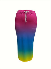 Women's Plus Ombre Print Tee & Split Skirt Set