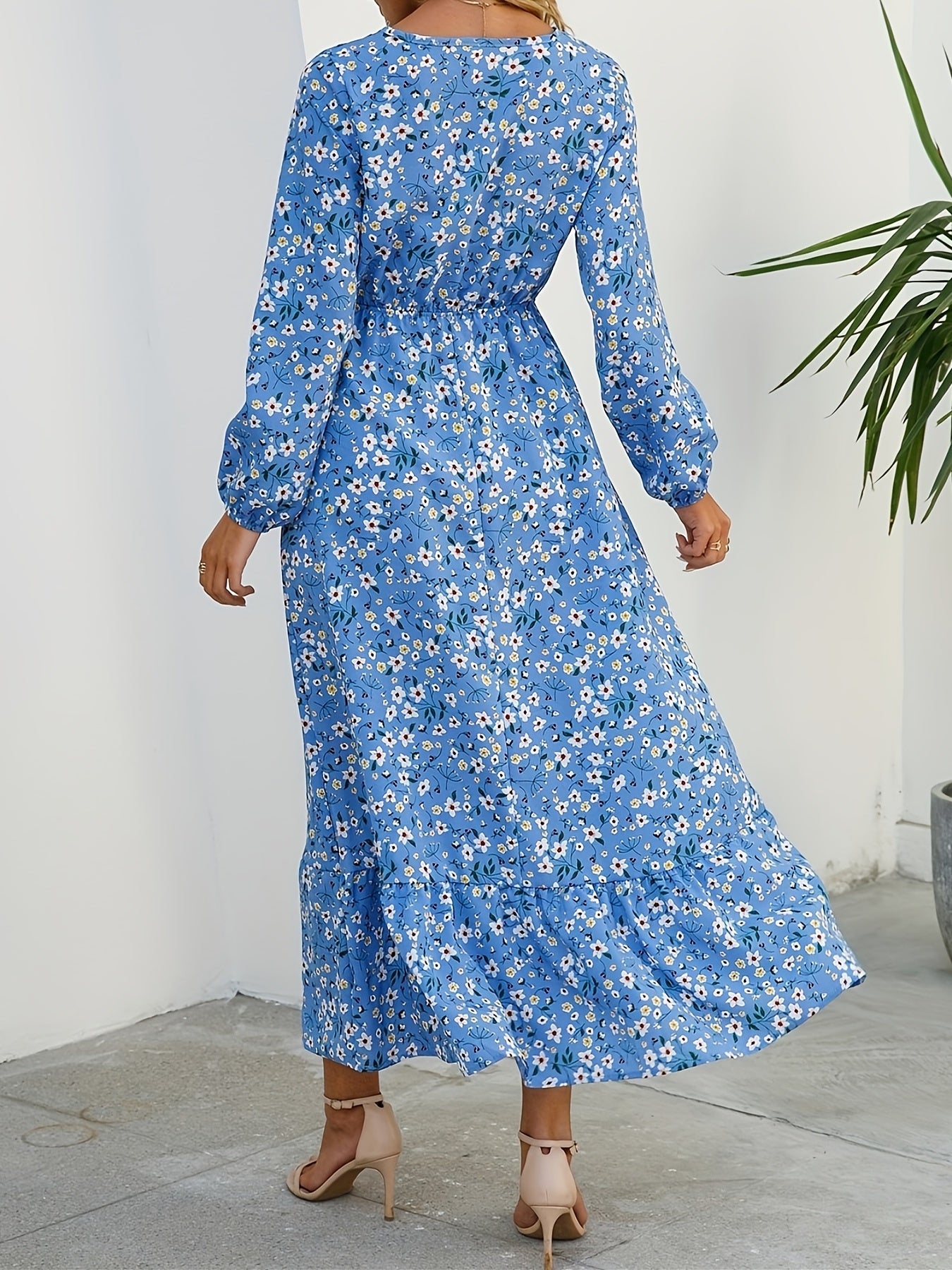 Floral Print Long Sleeve Dress for Spring & Fall