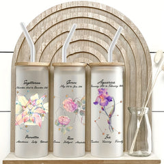 Glass Water Cup With Flower Sticker Straw And Brush DIY