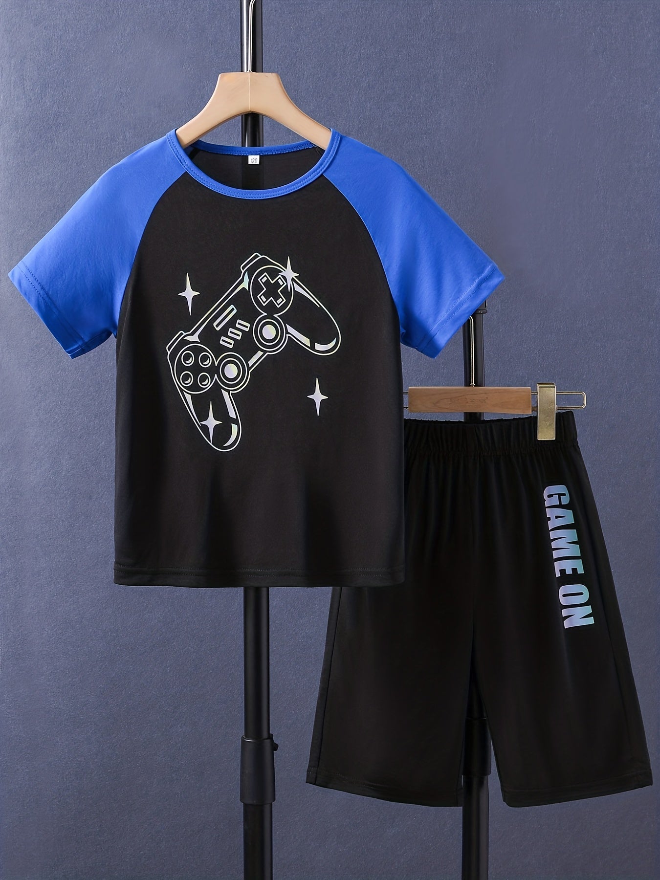 Boys Game On Gamepad Graphic Casual Outfit Round Neck T shirt & Shorts