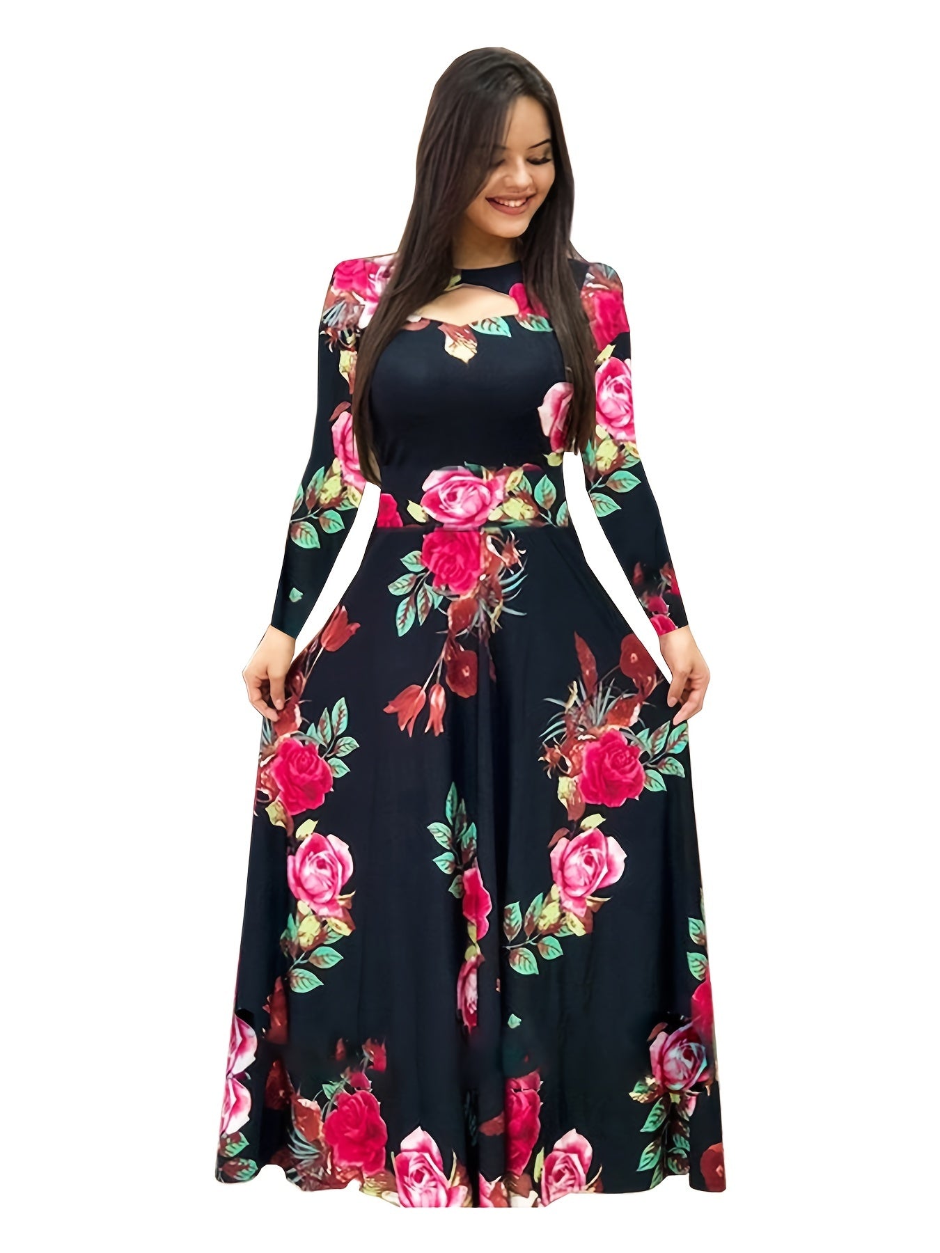 Floral Print Cut Out Maxi Dress Plus Size