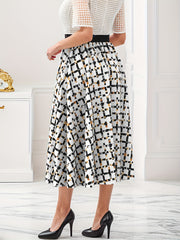 Women's Plus Grid Geometric Print High Waist A line Skirt
