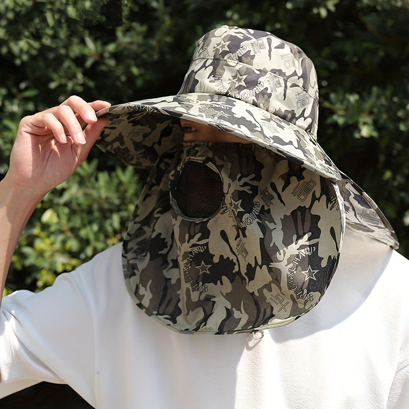 Men's Outdoor Sunshade Hat with Face Mask Fisherman Hat