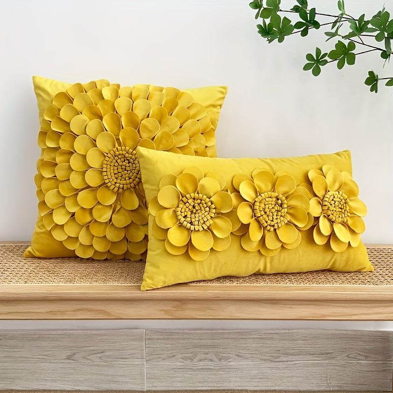 Dutch Velvet 3D Flower Throw Pillow Cover for Living Room Sofa Bed