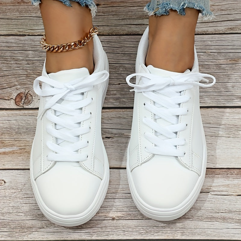 Women's Minimalist Solid Sneakers Low Flat Lace-up Sporty Shoes