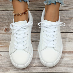 Women's Minimalist Solid Sneakers Low Flat Lace-up Sporty Shoes
