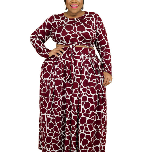 Women's Graphic Print Crop Top & Wide Leg Pants 2pcs Set